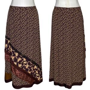 April Cornell Vintage floral patchwork fringe maxi skirt size Medium